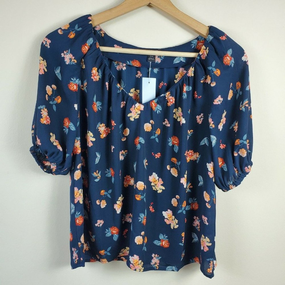 ANN TAYLOR Petite Floral Shirred V-Neck Top Women's Petite Size XXS NWT